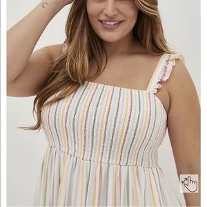 TORRID RUFFLE STRAP MIDI DRESS - CHALLIS MULTI STRIPE- New w/o tags size 4